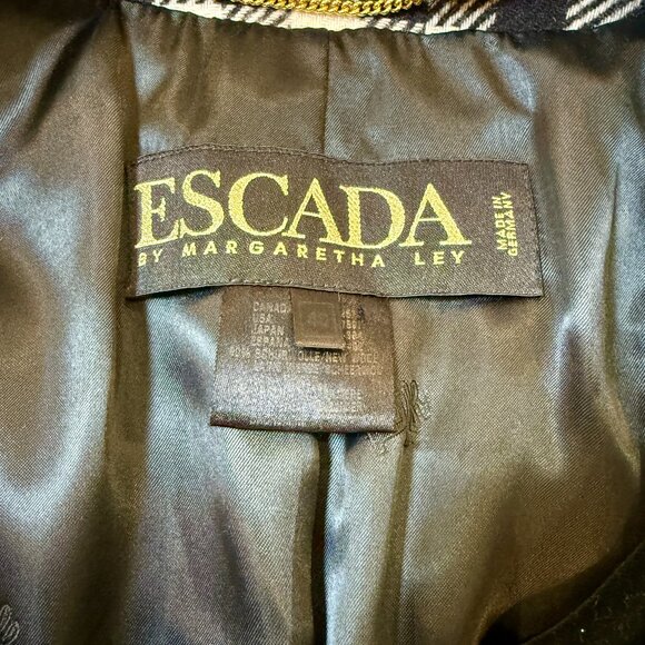 Vintage Escada by Margaretha Ley Checked Wool Jacket- Embellished Blazer - Picture 10 of 11